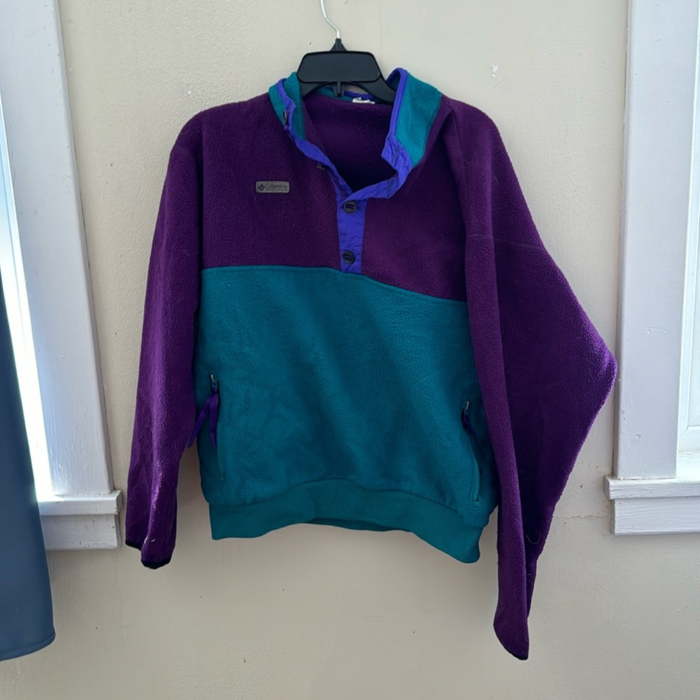 Vintage Columbia fleece pullover size large color block multi color purple teal